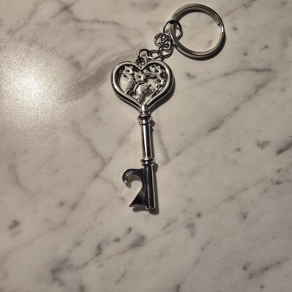 Silver Heart Key Keychain